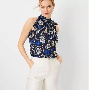 Ann Taylor Floral Tie Neck Halter Blouse